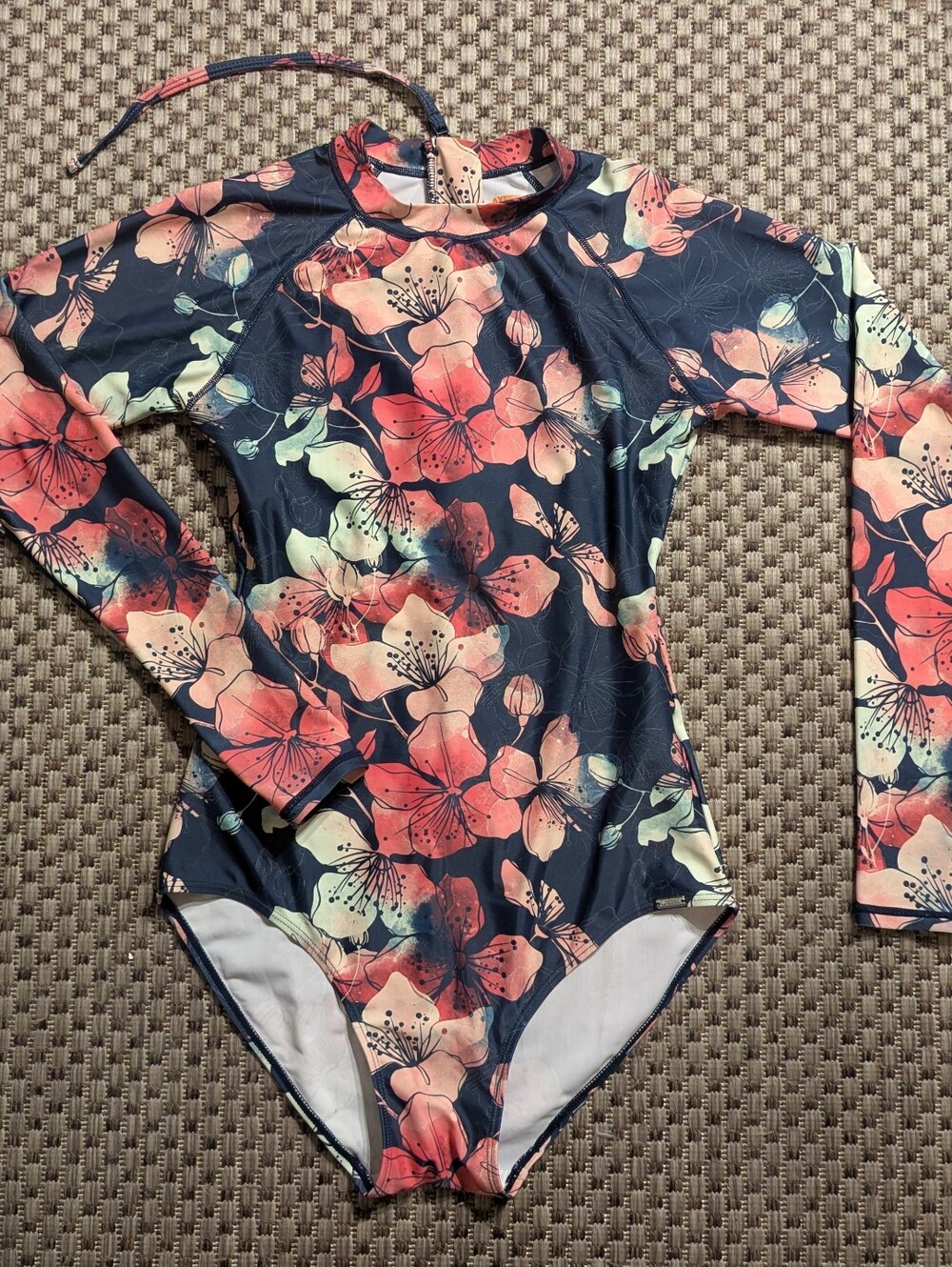 Axesea Long Sleeve One Piece Back Zip Floral Swimsuit UPF 50+ size 6